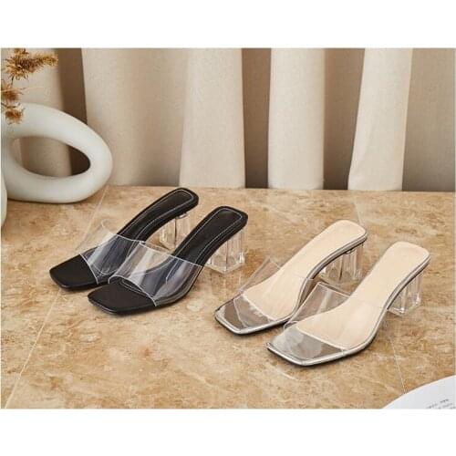 2021 new girls fashion PVC short heels sandals womens open toe heels lady clear outside soft slippers shoes size 39 40 #P71