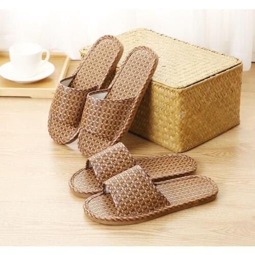 Summer Flax Slippers Women Men Casual Linen Slides Multi-style Non-slip EVA Home Slippers Indoor Shoes Female Sandals