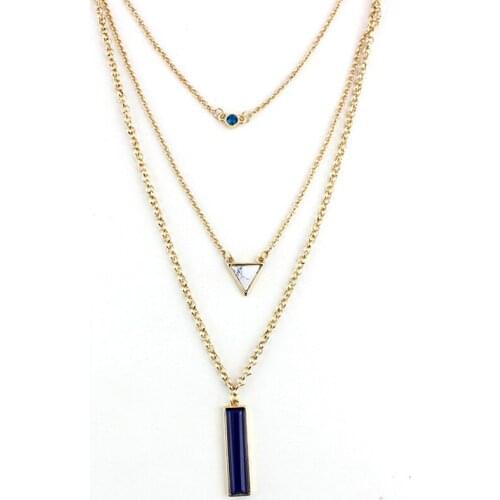 MELIHE Retro Triangle White Stone Long Necklace Women 2019 Multilayer Gold Color Bar Pendant Necklace Female Bijoux Sne160095