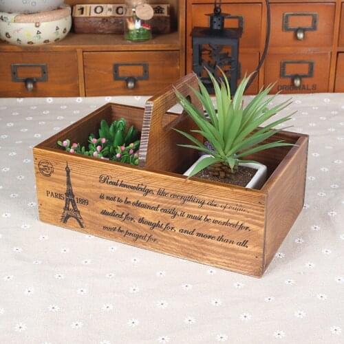 1PC Home &Garden Multifunction Wooden Storage Boxes Bins Creative Wood Box Flower Vase Desktop Storage Case Office Box JL 0923