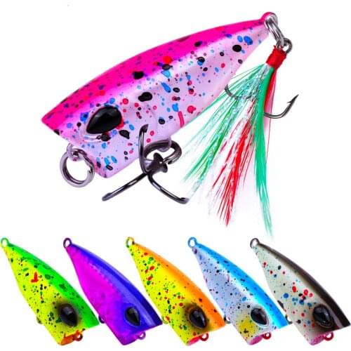 1 Pcs Top Water Popalua Decoy 4.3cm Plastic Hard Bait 4G Feathered Bionic Decoy General Bait for Bass and Bluefin Tuna