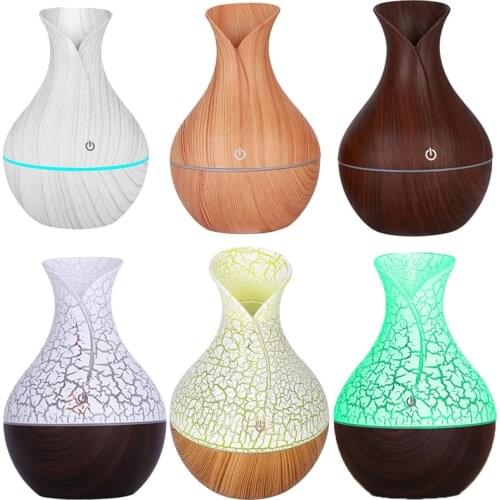 130ML LED Light Vase Humidifier Wood Grain Car Mute Aroma Diffuser USB Home Bedroom Air Moisturizer