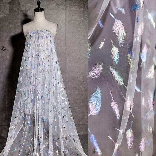 150CM*50CM diy net yarn fabric wedding dress creative magic color peacock feathers colorful gradient color Hanfu designer fabric
