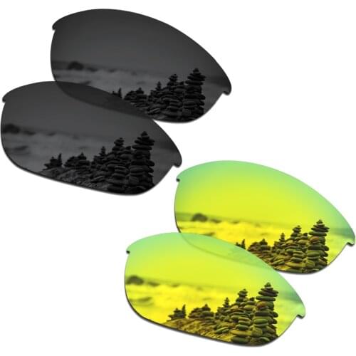 SmartVLT 2 Pairs Polarized Sunglasses Replacement Lenses for Oakley Half Jacket Stealth Black and 24K Gold