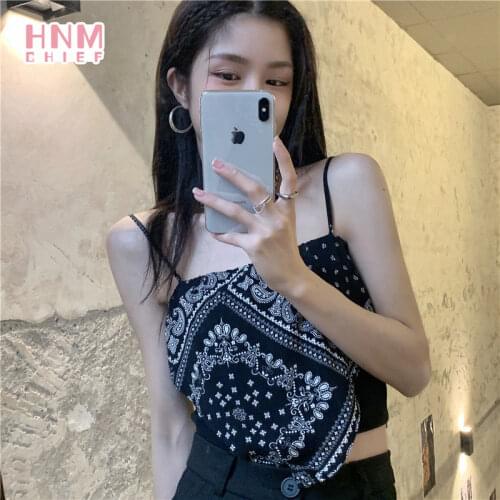 2021 HNMCHIEF Summer Womens Crop Top Sexy Elastic Camis Sleeveless Short Tank Top Bar Vintage Stitched Print Vest