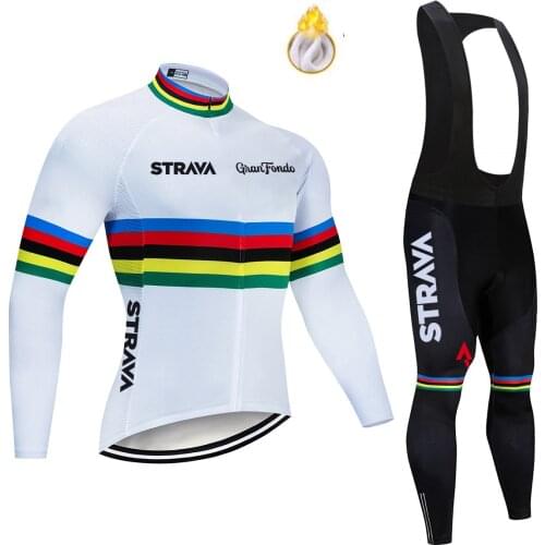 2021 Cycling Jersey Team WINTER STRAVA Clothing MTB 20D Pad Bike Pants Set Men Ropa Ciclismo Thermal Fleece BiCycling Wear