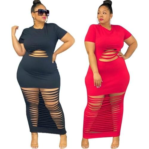 AR5833 European and American 2021 sexy womens dress fashion solid color burnt flower plus size womens dress with holesvintage