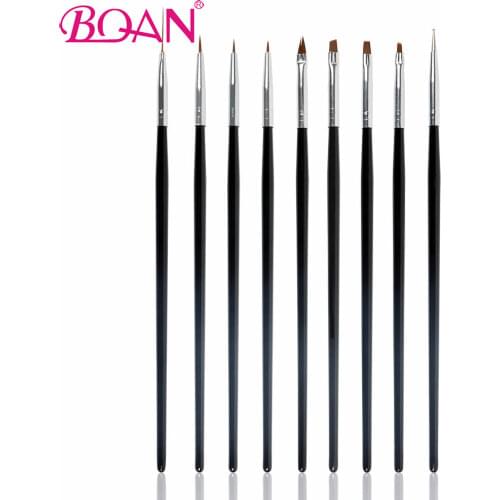 BQAN 9pcs/set Wooden Handle Nail Art Design Brush Liner Dotting Builder Painting Drawing Carving Pen UV Gel Manicure Tool