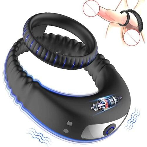 Dual Soft Cock Delay Ring 10-mode Waterproof Vibration Massager New Design Rechargeable Prolong Erection Toy for Couple Play