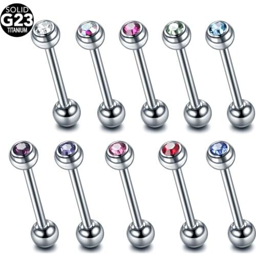 1Pc 14G Titanium Tongue Piercing Single Crystal Screw Thread Studs Lip Ear Cartilage Tragus Helix Piercing Tongue Body Jewelry
