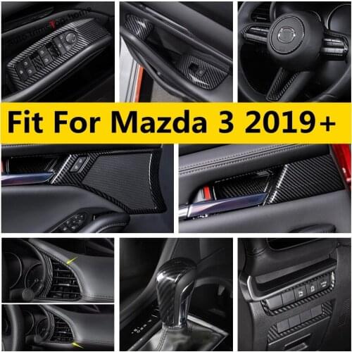 Carbon Fiber Interior Kit For Mazda 3 2019 - 2021 Air AC Speaker Steering Wheel Gear Box Panel Pillar A Cover Trim Accessories