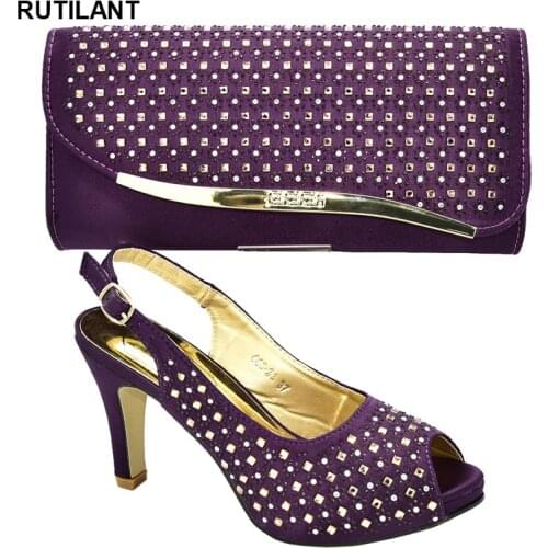 Latest Summer High Heeled Shoes for Women Shoes and Matching Purse for Women PU Women Italian African Party Pumps Shoes and Bag