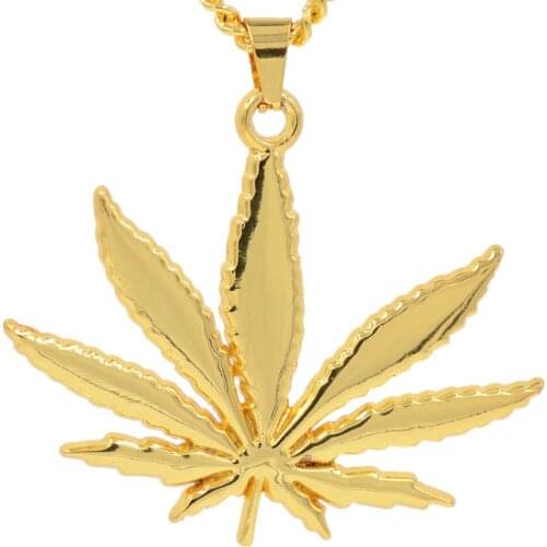 New Gold Color Maple Leaf Pendant Necklace Hip Hop Jewelry Wholesale