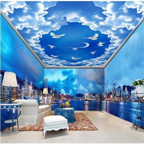 Beibehang Customized Room Wallpaper Hong Kong City Night Background Modern Europe Art Mural for Large Painting Home Decor