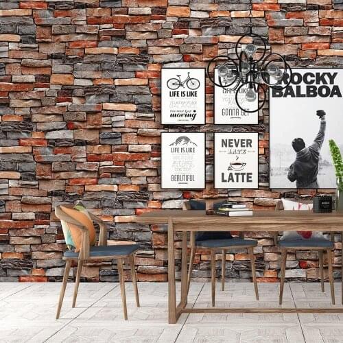 Red Multi Rust Stone Wallpaper Self Adhesive Faux Brick Wallpaper Murals Home Kitchen Bathroom Decoration