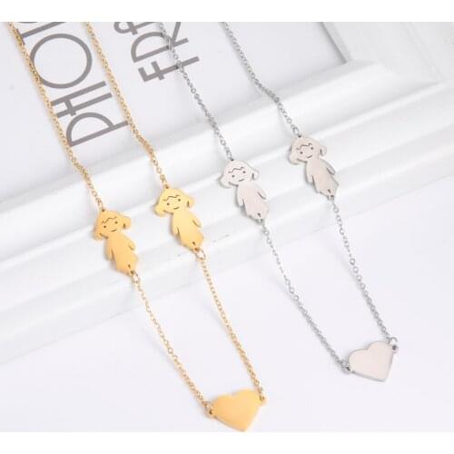 Cazador Custom Boy Girl Kid Engraved Names Necklace for Women Stainless Steel Personalized Jewelry Heart Choker Necklaces Gifts