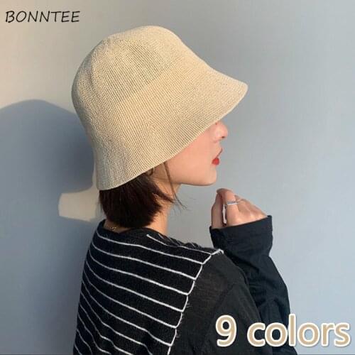 Bucket Hats Women Summer Beach Holiday Outdoor Korean Popular All-match Vintage Ladies Sun Protector Hat Simple Lovely Girls Cap