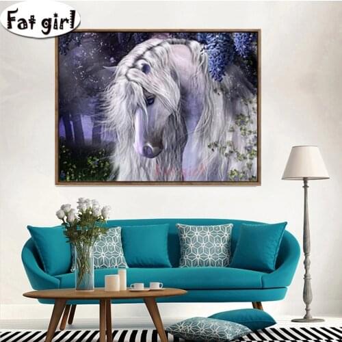 Needlework 3D Diamond Painting Animal White Horse Cross Stitch Rhinestone Embroidery Square Round Mosaic Kit Christmas Gift