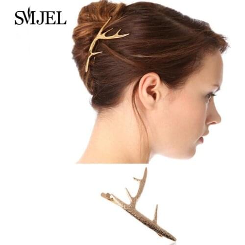 SMJEL New 2018 Fashion Tree Branches Women Hairpins Metal Girl Barrette Deer Antlers Horn Hair Clips Hair Accessories Christmas