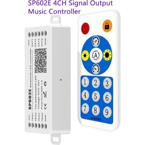SP602E 4CH Signal Output Music Controller Built In Mic with Remote 5V-24V WS2811/2812B LED Light Strip IOS Android Bluetooth App