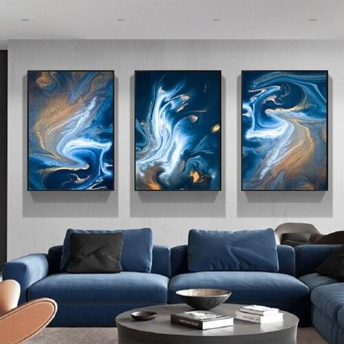 Triptych Abstract Golden Blue Wave Cross Stitch Kits 5D Diy Diamond Painting Full Mosaic Embroidery New Year GiftsZP-4072