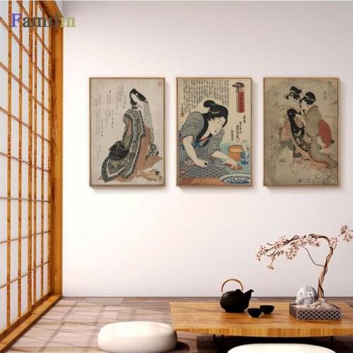 Japanese Ukiyo-e Beauty Figure Canvas Painting Spa Restaurant Classical Mural Ladies Wall Picture Poster Home Living Room Decor