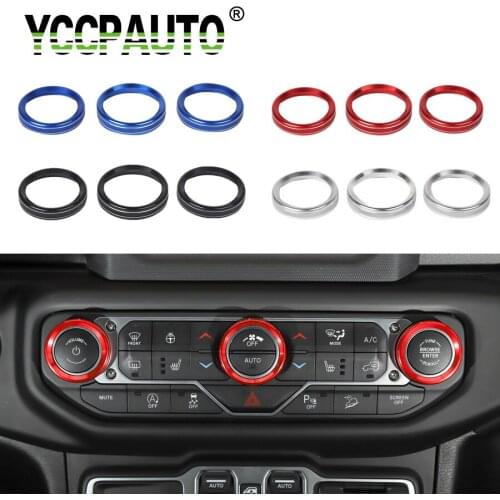 YCCPAUTO Car Styling Interior Switch Knob Button for Jeep Wrangler JL 2018+ Air Conditioning Decoration Ring Trim 3PCS/Lot