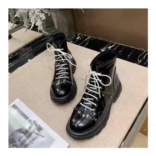 Patent Leather Boots for Women Lace Up Ankle Boots Thick Bottom Wedges Platform Shoes 2020 New Luxury Brand Designer Female Boot