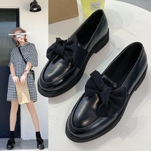 2021 New Women Loafers Bowtie Slip on Shoes Female Boat Shoes Black Oxford Shoes Casual Shoes Patent Leather zapatos mujer 8231N