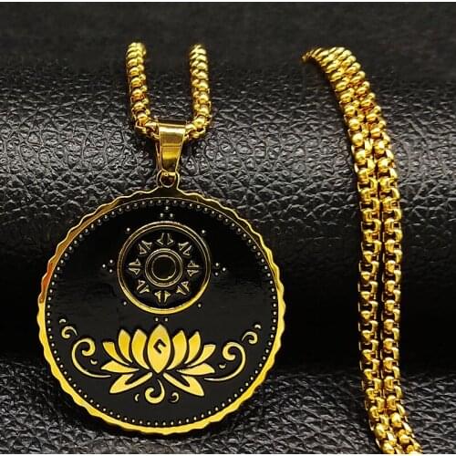 2021 Gold Color Flower Lotus Necklace for Women Stainless Steel Chain Necklaces Jewelry collar mujer N18770