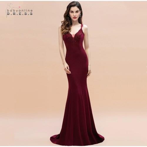 New Arrival Mermaid Burgundy Evening Dress Lace 2021 Party Dress Appliques Illusion Evening Prom Gowns Women Vestido de Festa