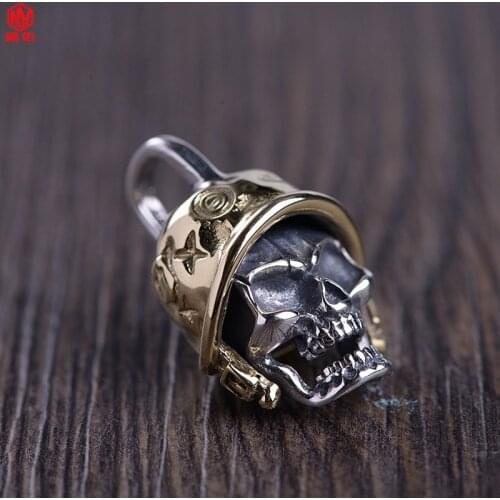 1PCS Fashion Brass + White Copper Skull Knife Beads EDC Helmet Skull Car Keychain Pendant