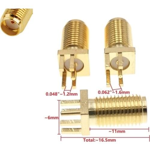 1X PCB Mount LONG SMA Female Coaxial Gold RF StraiPCB Mount LONG SMA Female Coaxial Gold RF Straight Connector 0.062" Or 0.048"