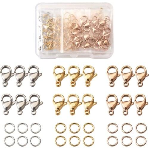 304 Stainless Steel Lobster Clasps Open Jump Rings Mixed Color for Jewelry Making DIY Bracelet Necklace Craft Accessoires