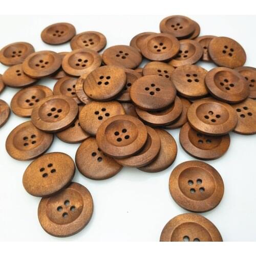 Hot sell 50pc 4 holes Round Wood Sewing Buttons 25mm natural wood pattern sewing wood craft decorative 5BB5555