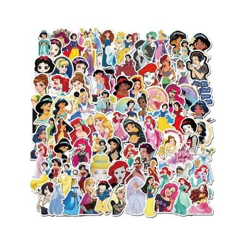 50Pcs Disney Princess Them Stickers Baaby Birthday Party Decoration Supply Frozen Mickey Waterproof Skateboard Laptop Kids Gift