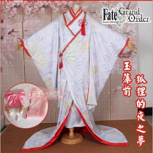 Anime! Fate Grand Order Tamamo no Mae the foxs dream of night Concept Dress Kimono Shiromuku Cosplay Costume Free Shipping