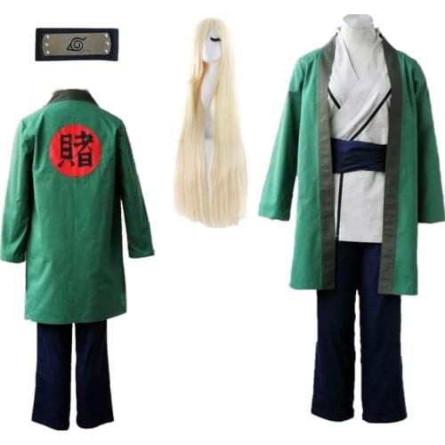 Anime New Hot Naruto Tsunade Cosplay costume Halloween Green kimono with wigs
