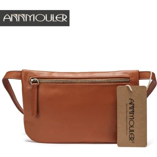 Annmouler Fashion Women Small Waist Bag Pu Leather Fanny Pack Slim Waist Pack Black Phone Pouch Zipper Belt Bag for Ladies