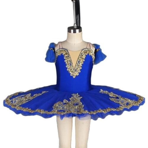 All For Dance Royal Blue Spandex Bodice With Gold Trim Pre-professional Ballet Pancaked Dance Costume Ballerina Dance Tutu