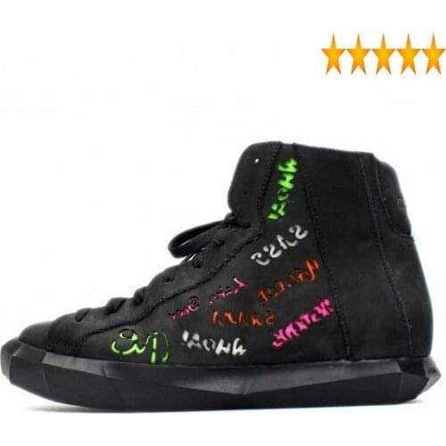 Toe Korean Round Winter Soft Colorful Lighted Mens Casual Genuine Leather Zipper Lace Up High Top Male Flat Shoes