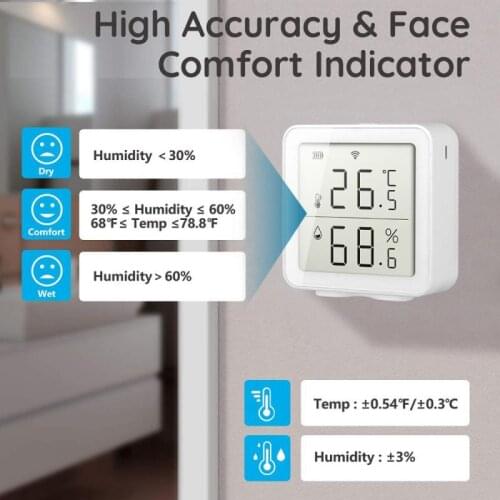 Temperature Humidity Sensor Detector Wifi Tuya Intelligent Linkage Remote Monitor Baby Care LCD Screen For Alexa Google Home