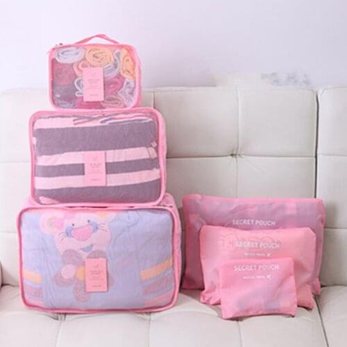 6Pcs/set Travel Storage Bag Mesh nylon bag storage bags Travel Wash Pouch Handbag Waterproof travel cable Hanging organizer