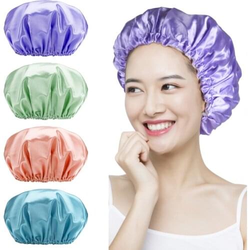 Double Waterproof Colour Ding Bath Cap With New Plain Colour Lining for Adult Women