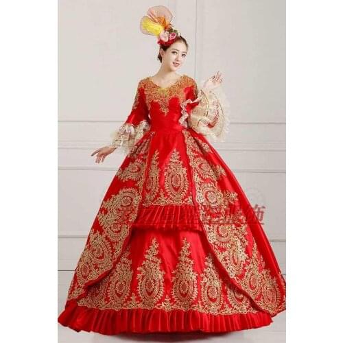 Elegant Century European Court Marie Antoinette Baroque Rococo Gown Dress Stage Party Costumes no crinoline Long Dresses