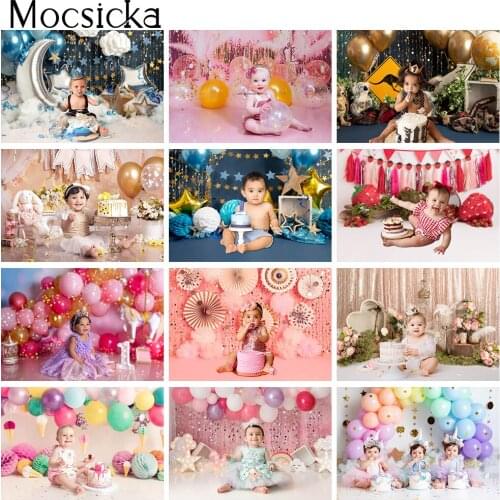 Twinkle Twinkle Little Stars Girls Newborn Cake Smash Birthday Portrait Backdrop for Photography Children Kids Party Balloons