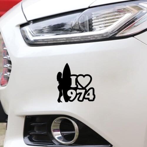 13.8CM*14CM Interesting Surf Girl I love 974 Car Window Sticker Decal Black Silver Vinyl C11-1665