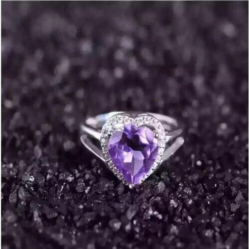 Amethyst ring Heart Type Free shipping Natural and real amethyst 925 sterling silver ring Purple gems 8mm