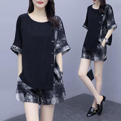 2021 Summer Clothes Women Printed Casual Short Sleeve Tops + High Waist Wide Leg Shorts Suit 2 Piece Sets Womens Outfits X161