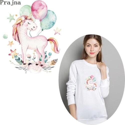 Prajna Beautiful Balloon Transfer Cute Animal Unicorn Patch Iron On Stickers Cartoon Horse Applique Printed Patches For Clothing